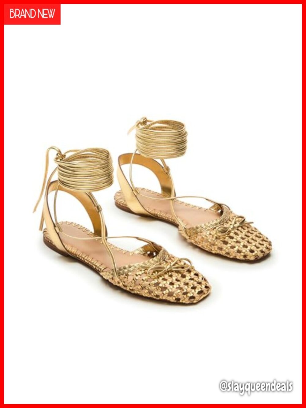 Woven Ballet Flats Women Lace Up Closed Square Toe Summer Sandals Dressy Shoes